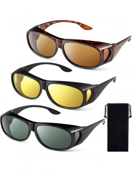 Oval 3 Pairs Fit Over Sunglasses Glasses Over Sized Glasses for Men and Women (Black- Leopard and Bright Black) - C118Z4CEWX0...