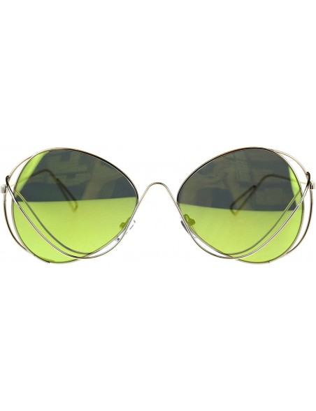 Oversized Womens Mirrored Lens Runway Wire Rim Butterfly Sunglasses - Yellow - CU18CSEE32U $9.84