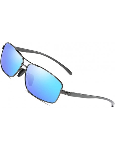 Rectangular Polarized Sunglasses for Men Driving Fishing Mens Sunglasses Rectangular Metal Frame 100% UV Protection - Blue - ...