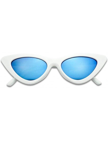 Goggle Retro Mirrored Oval Mod Cat Eye Shades Kurt Cobain Clout Goggle Triangle Sunglasses - White Frame - Blue Mirror - CN18...