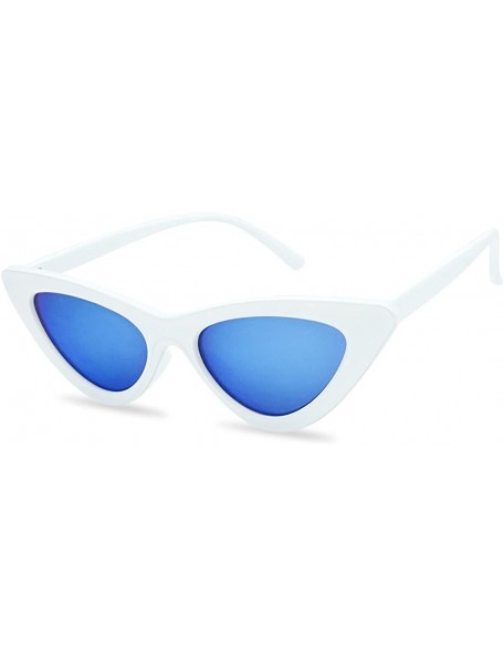 Goggle Retro Mirrored Oval Mod Cat Eye Shades Kurt Cobain Clout Goggle Triangle Sunglasses - White Frame - Blue Mirror - CN18...
