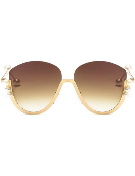 Rimless Fashion Pearl Cat Eye Sunglasses Ladies Metal Half Frame Sun Glasses For Women - Gold With Brown - C418ILZ7OZX $13.13