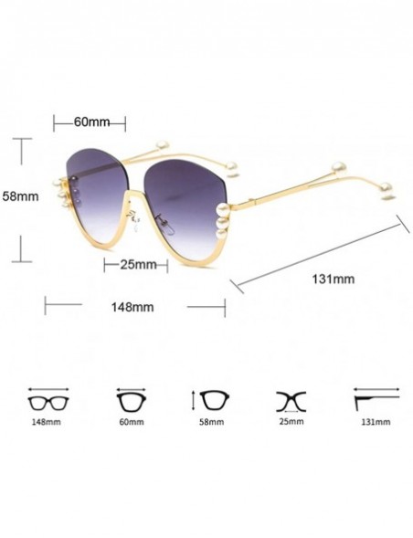 Rimless Fashion Pearl Cat Eye Sunglasses Ladies Metal Half Frame Sun Glasses For Women - Gold With Brown - C418ILZ7OZX $13.13