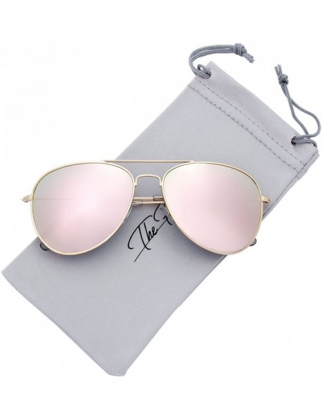 Aviator Classic Metal Frame Mirror Lens Aviator Sunglasses with Gift Box - 04-gold - CQ185K6YGQD $13.19