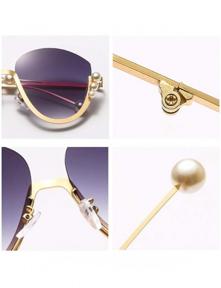 Rimless Fashion Pearl Cat Eye Sunglasses Ladies Metal Half Frame Sun Glasses For Women - Gold With Brown - C418ILZ7OZX $13.13