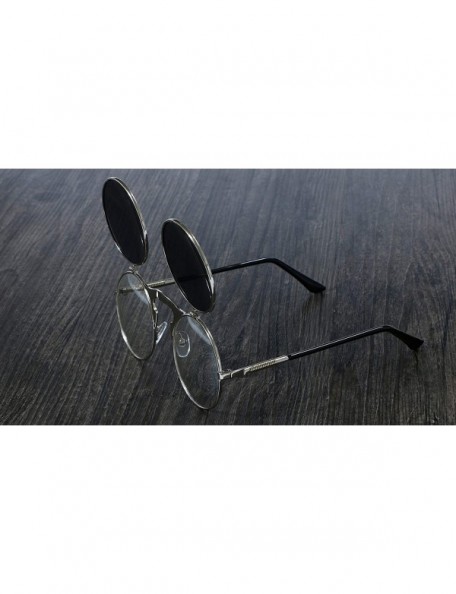 Round 3057 Steampunk Sunglasses Round Metal Women Style Retro Flip Circular Double Sun Glasses Men CIRCLE - C419854R3WA $31.89