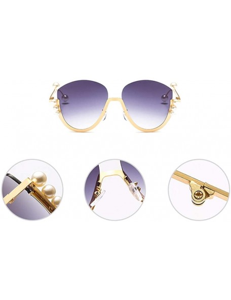 Rimless Fashion Pearl Cat Eye Sunglasses Ladies Metal Half Frame Sun Glasses For Women - Gold With Brown - C418ILZ7OZX $13.13