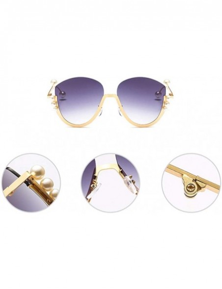 Rimless Fashion Pearl Cat Eye Sunglasses Ladies Metal Half Frame Sun Glasses For Women - Gold With Brown - C418ILZ7OZX $13.13