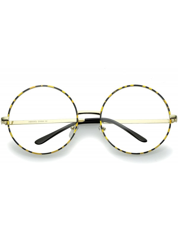 Round Oversize Metal Frame Slim Temple Clear Lens Round Eyeglasses 60mm - Tortoise-gold / Clear - CS12O1HTVV3 $11.77