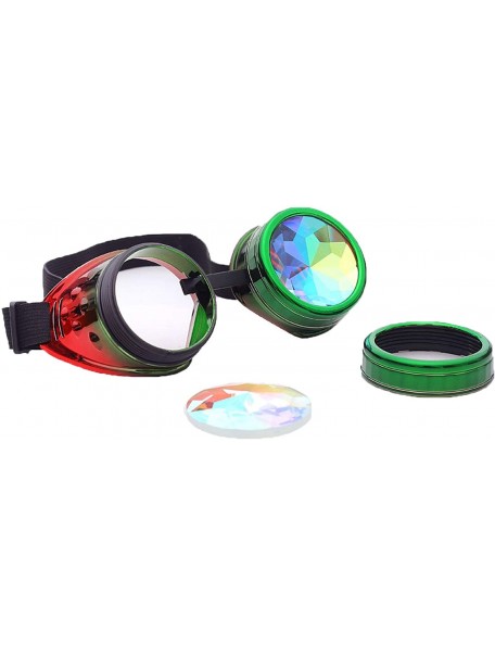 Goggle Steampunk Rave Kaleidoscope Goggles Rainbow Colorful Lenses - Green Red - CU18HLHU08N $9.78