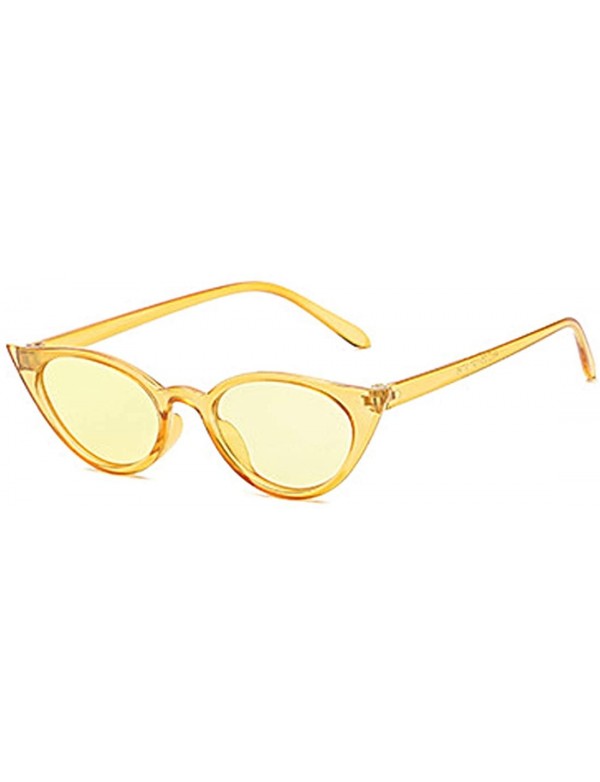 Sport Men and women Cat's eye Fashion Small frame Sunglasses Retro glasses - Yellow - CO18LLCM88U $8.55