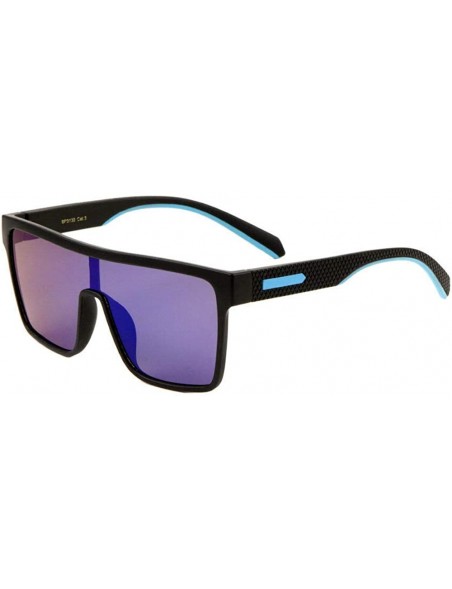 Shield Futuristic Square Flat Top One Piece Lens Shield Sunglasses - Black & Blue Frame - C418W0UXY40 $7.74