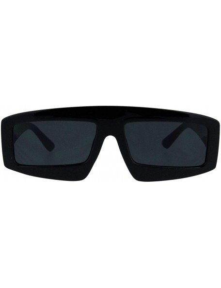 Rectangular Womens Retro Flat Top Thick Plastic Mod Rectangular Sunglasses - All Black - CF18L3NOW85 $13.09