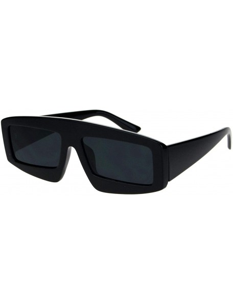 Rectangular Womens Retro Flat Top Thick Plastic Mod Rectangular Sunglasses - All Black - CF18L3NOW85 $13.09