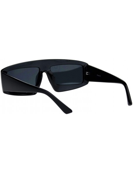 Rectangular Womens Retro Flat Top Thick Plastic Mod Rectangular Sunglasses - All Black - CF18L3NOW85 $13.09