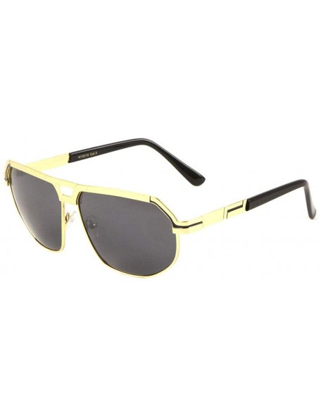 Wrap Gazelle Kingpin Flat Top Luxury Aviator Sunglasses - Gold & Black Frame - C718SC4D9QU $23.35
