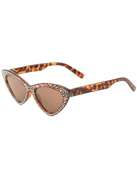 Cat Eye Frontal Rhinestone Triangular Cat Eye Sunglasses - Brown Demi - CW1983I7YY5 $14.86
