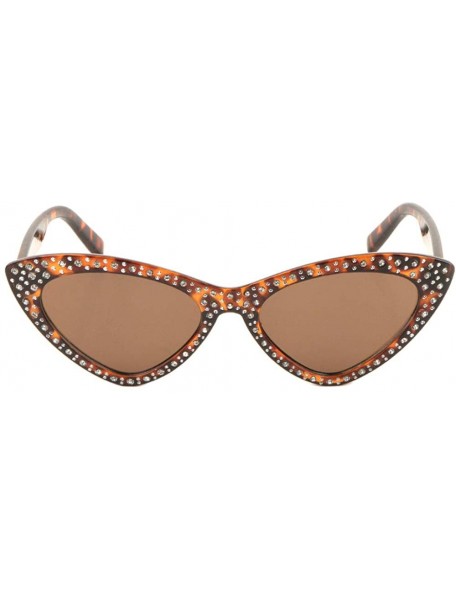 Cat Eye Frontal Rhinestone Triangular Cat Eye Sunglasses - Brown Demi - CW1983I7YY5 $14.86