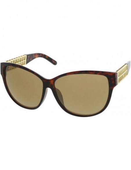 Cat Eye Oversize Horn Rimmed Metal Temple Mirror Square Lens Cat Eye Sunglasses 62mm - Tortoise-gold / Gold Mirror - CO12O0Q3...