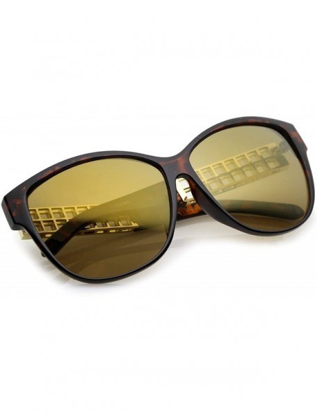 Cat Eye Oversize Horn Rimmed Metal Temple Mirror Square Lens Cat Eye Sunglasses 62mm - Tortoise-gold / Gold Mirror - CO12O0Q3...