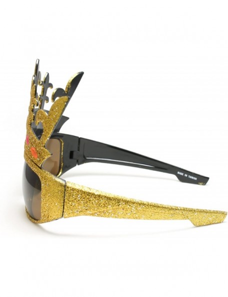 Goggle Fancy Bling Diamond Chrome Crown Shaped Sunglasses - Gold Glitter - CD1190QRO83 $10.47