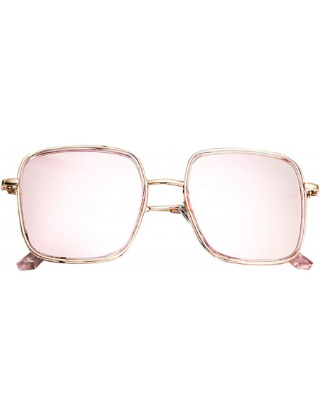 Square Fashion Oversized Square Sunglasses for Women Vintage Flat Mirrored Lens Metal Classic Sun Glasses - Pink - CW18U85YX8...