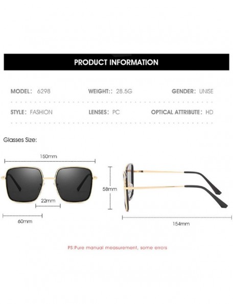 Square Fashion Oversized Square Sunglasses for Women Vintage Flat Mirrored Lens Metal Classic Sun Glasses - Pink - CW18U85YX8...