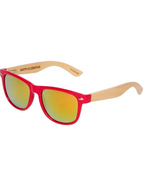 Rectangular Bamboo Wood Sunglasses for Men and Women - Unisex Colored Wooden Sunglasses - Red - CC18SRY4MGT $36.16