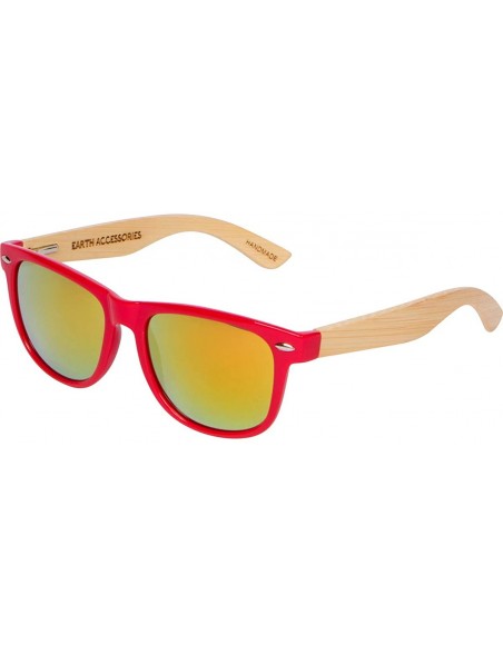 Rectangular Bamboo Wood Sunglasses for Men and Women - Unisex Colored Wooden Sunglasses - Red - CC18SRY4MGT $17.65