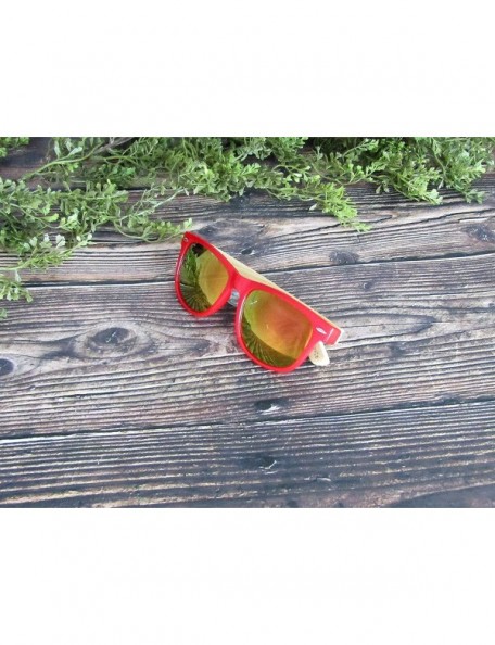 Rectangular Bamboo Wood Sunglasses for Men and Women - Unisex Colored Wooden Sunglasses - Red - CC18SRY4MGT $17.65
