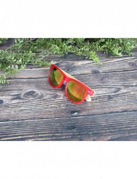 Rectangular Bamboo Wood Sunglasses for Men and Women - Unisex Colored Wooden Sunglasses - Red - CC18SRY4MGT $17.65
