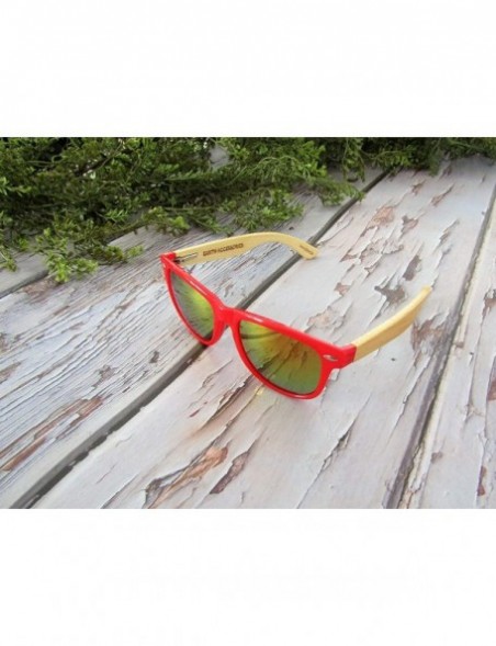 Rectangular Bamboo Wood Sunglasses for Men and Women - Unisex Colored Wooden Sunglasses - Red - CC18SRY4MGT $17.65