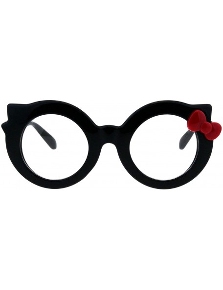 Round Black Round Cateye Clear Lens Glasses Ribbon Bow Womens Girly Eyeglasses - Black Red - CO18HCH3KWQ $8.73