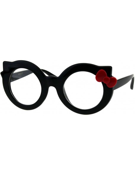 Round Black Round Cateye Clear Lens Glasses Ribbon Bow Womens Girly Eyeglasses - Black Red - CO18HCH3KWQ $8.73