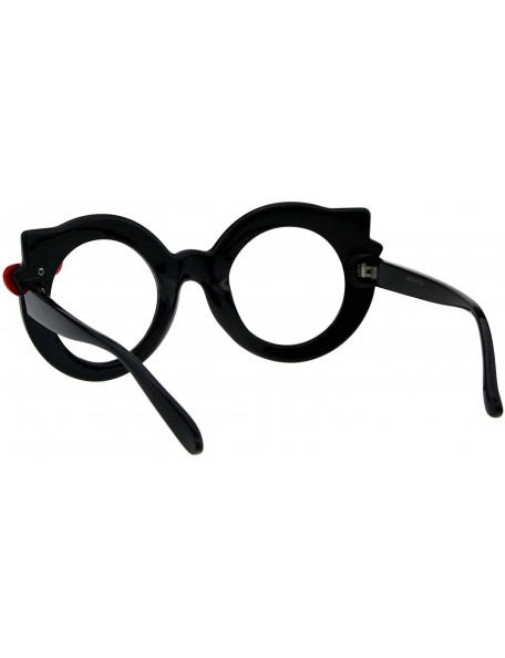 Round Black Round Cateye Clear Lens Glasses Ribbon Bow Womens Girly Eyeglasses - Black Red - CO18HCH3KWQ $8.73