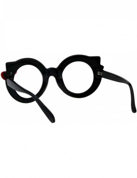 Round Black Round Cateye Clear Lens Glasses Ribbon Bow Womens Girly Eyeglasses - Black Red - CO18HCH3KWQ $8.73