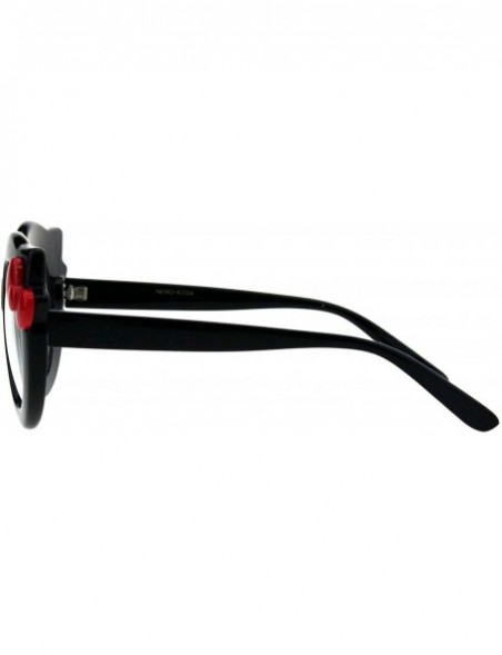 Round Black Round Cateye Clear Lens Glasses Ribbon Bow Womens Girly Eyeglasses - Black Red - CO18HCH3KWQ $8.73