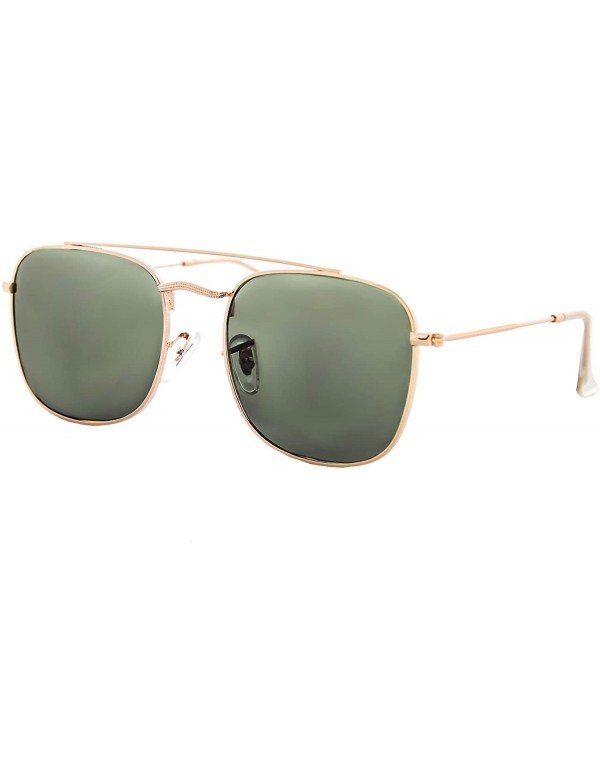 Rectangular Sunglasses Men Women Fashion Designer Double Bridge Rectangular - Gold Metal Frame / Green Classic Lens - CZ18ULG...
