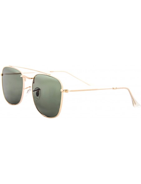 Rectangular Sunglasses Men Women Fashion Designer Double Bridge Rectangular - Gold Metal Frame / Green Classic Lens - CZ18ULG...