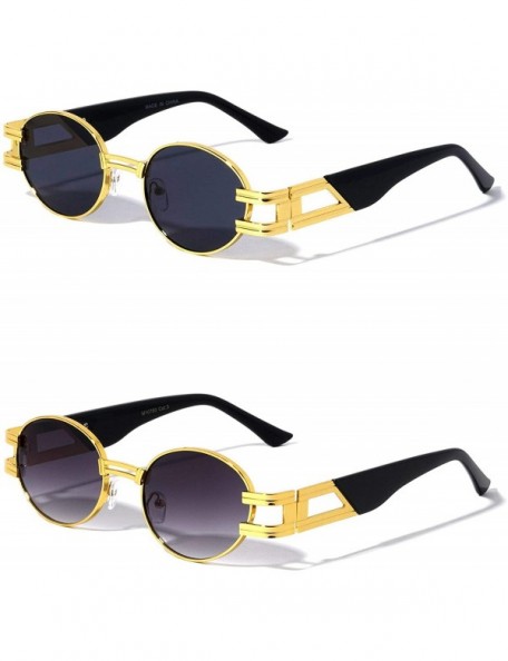 Oval Oval Retro Art Nouveau Vintage Style Metal Frame Sunglasses - 2 Pack Black and Smoke - CF19783TWA8 $21.55