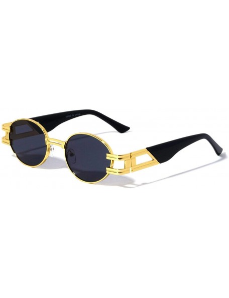 Oval Oval Retro Art Nouveau Vintage Style Metal Frame Sunglasses - 2 Pack Black and Smoke - CF19783TWA8 $21.55