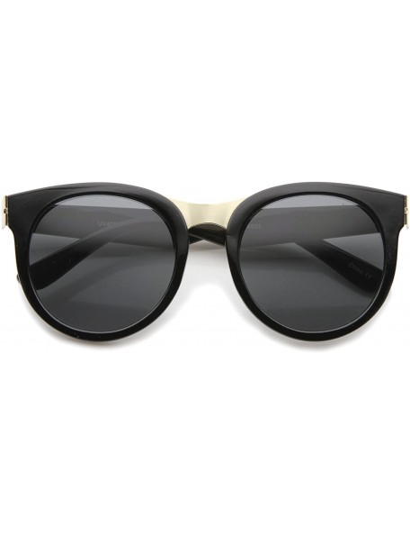 Wayfarer Oversize Metal Nose Bridge Round Lens Horn Rimmed Sunglasses 52mm - Black-gold / Smoke - CE12I21S7GJ $9.40