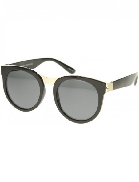 Wayfarer Oversize Metal Nose Bridge Round Lens Horn Rimmed Sunglasses 52mm - Black-gold / Smoke - CE12I21S7GJ $9.40