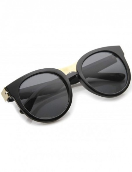 Wayfarer Oversize Metal Nose Bridge Round Lens Horn Rimmed Sunglasses 52mm - Black-gold / Smoke - CE12I21S7GJ $9.40