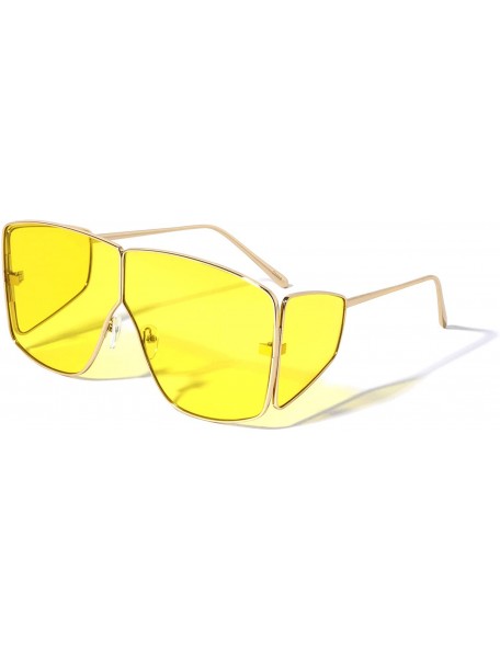Oversized Oversize Double Lens Side Shield Fashion Sunglasses - Yellow - CK196KXGYUR $11.17