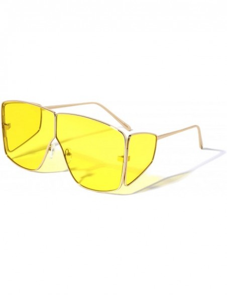 Oversized Oversize Double Lens Side Shield Fashion Sunglasses - Yellow - CK196KXGYUR $11.17