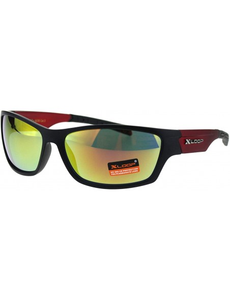 Oval Mens Xloop Sports Sunglasses Rubber End Wrap Around Comfort Shades - Black Red - CL18K68SSW2 $9.77