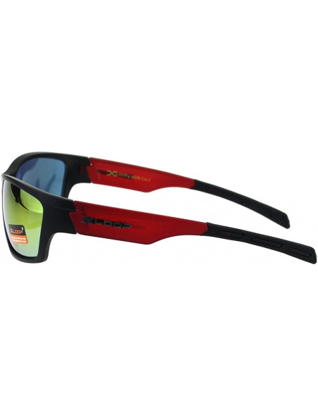 Oval Mens Xloop Sports Sunglasses Rubber End Wrap Around Comfort Shades - Black Red - CL18K68SSW2 $9.77