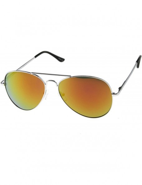 Aviator Premium Full Mirrored Aviator Sunglasses w/Flash Mirror Lens - Silver / Orange - C6116RH635N $11.79