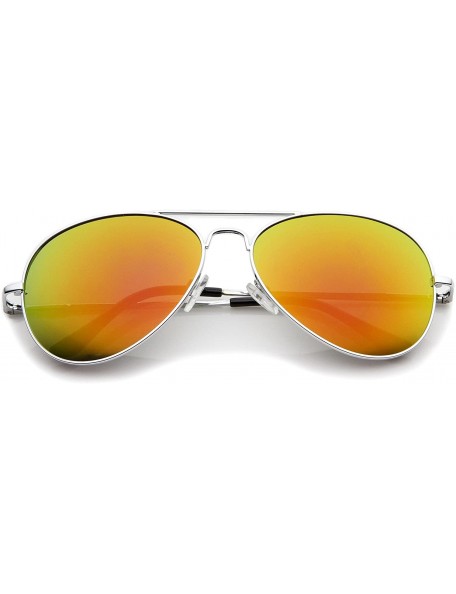 Aviator Premium Full Mirrored Aviator Sunglasses w/Flash Mirror Lens - Silver / Orange - C6116RH635N $11.79